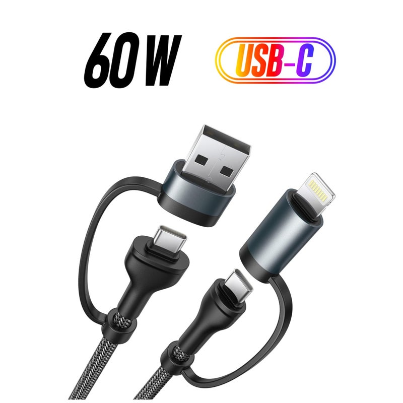 Barakah USB C Lightning Adapter Cable, USB C to USB C Adapter 60W PD [Fast Charging & Data Sync] 4 in 1 Multi Charger Cord for iPhone 14 13 12,MacBook Pro 2023 iPad Mini 6/Pro,Samsung Galaxy S22 S21 S20 - Image 1