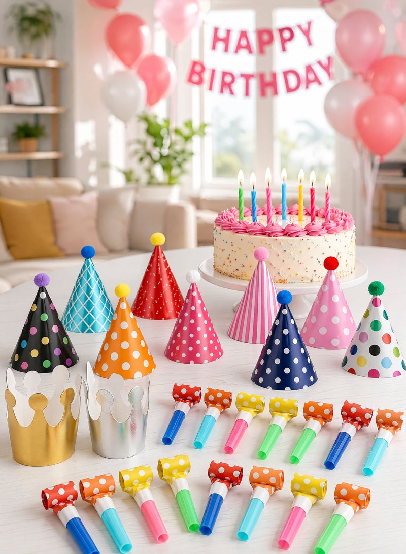 مجموعة مكونة من 26 قطعة من قبعات أعياد الميلاد وأبواق الهواء: قبعات مخروطية وقبعات تاجية وأبواق احتفالية لتزيين الأعياد وأدوات التصوير الفوتوغرافي وحفلات أعياد الميلاد - Image 5