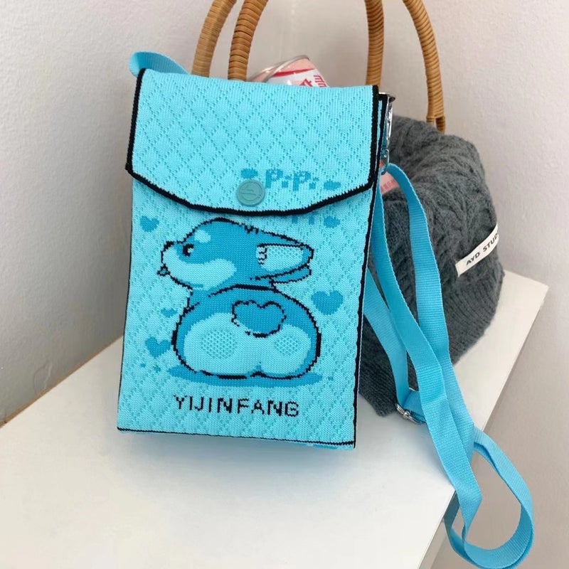 Niche Design Cartoon Puppy Knitted Mini Phone Bag Small Portable Shoulder Messenger Bag Student Coin Purse Female - Image 4