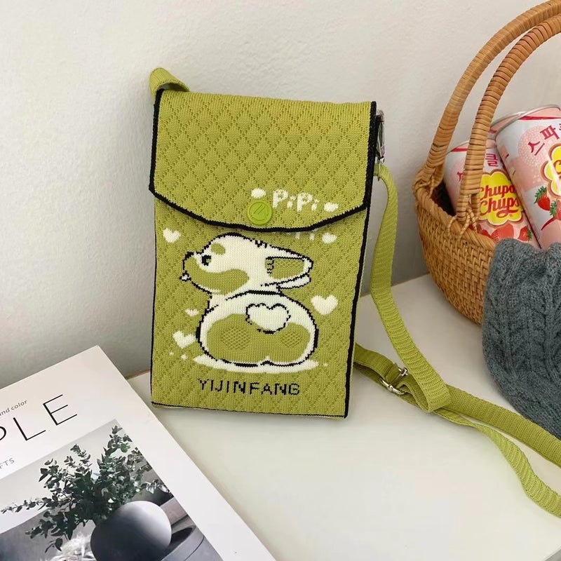 Niche Design Cartoon Puppy Knitted Mini Phone Bag Small Portable Shoulder Messenger Bag Student Coin Purse Female - Image 5