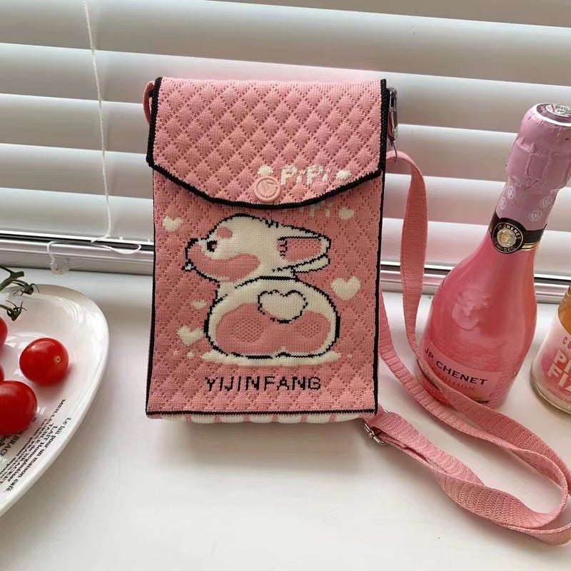 Niche Design Cartoon Puppy Knitted Mini Phone Bag Small Portable Shoulder Messenger Bag Student Coin Purse Female - Image 1