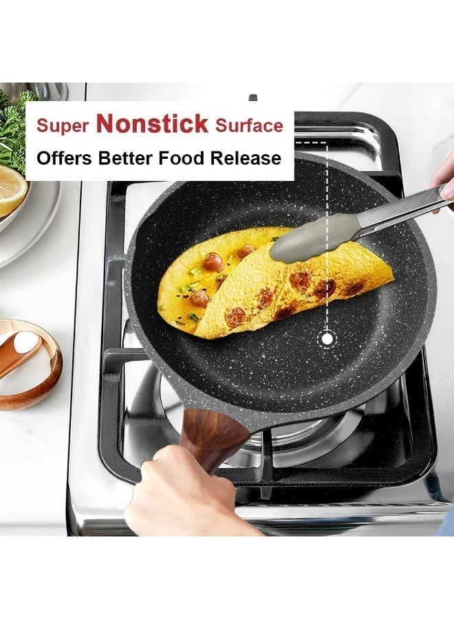 Caannasweis Nonstick Granite Frying Pan Skillet, 20cm/24cm/28cm Non Stick Omelette Frying Pans , Omelet Egg Pan, Stone Cookware Chef's Pan,Bakelite Handle Compatible With Hot Plate, Halogen, Ceramic And Gas Stovetops Induction Compatible, PFOA Free，Dishwasher Safe (Gray, 3PCS,20cm/24cm/28cm) - Image 4