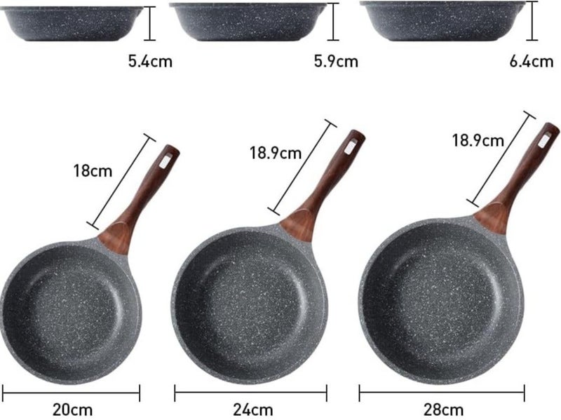 Caannasweis Nonstick Granite Frying Pan Skillet, 20cm/24cm/28cm Non Stick Omelette Frying Pans , Omelet Egg Pan, Stone Cookware Chef's Pan,Bakelite Handle Compatible With Hot Plate, Halogen, Ceramic And Gas Stovetops Induction Compatible, PFOA Free，Dishwasher Safe (Gray, 3PCS,20cm/24cm/28cm) - Image 2