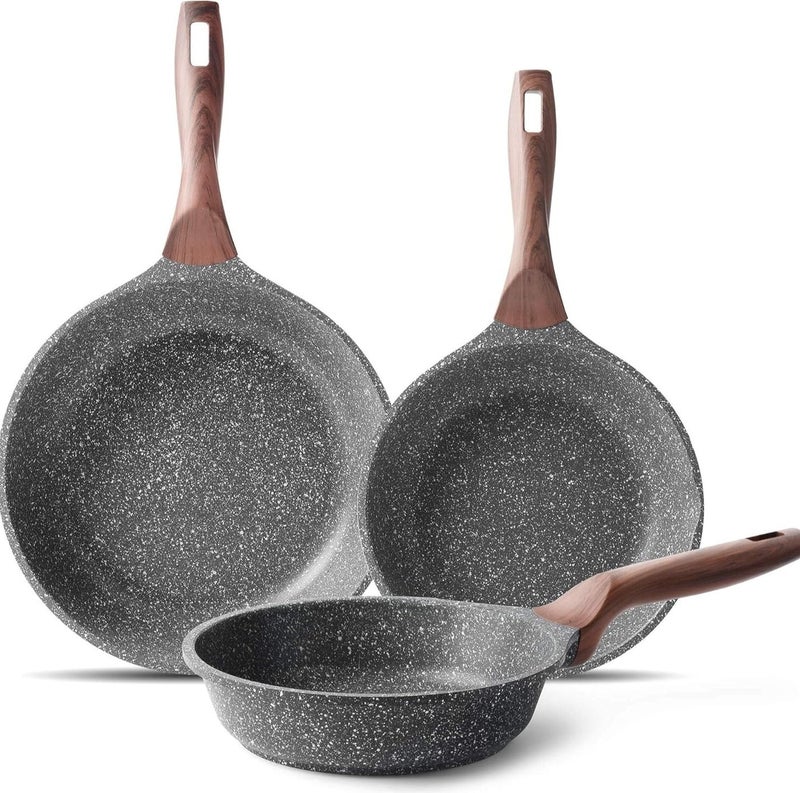 Caannasweis Nonstick Granite Frying Pan Skillet, 20cm/24cm/28cm Non Stick Omelette Frying Pans , Omelet Egg Pan, Stone Cookware Chef's Pan,Bakelite Handle Compatible With Hot Plate, Halogen, Ceramic And Gas Stovetops Induction Compatible, PFOA Free，Dishwasher Safe (Gray, 3PCS,20cm/24cm/28cm) - Image 1