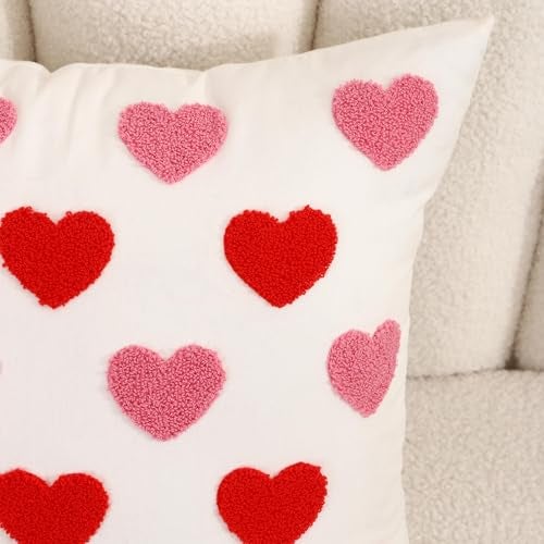 WOKANI Valentines Day Throw Pillow Covers 16x16 Set of 2 Heart Love Couples Decorations Embroidery Cushion Covers Home Decor for Couch Lover Girlfriend Sofa Bedroom, White Red Pink - Image 2