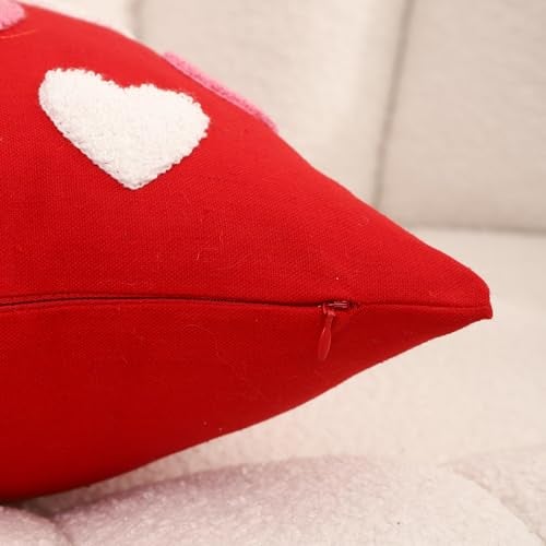 WOKANI Valentines Day Throw Pillow Covers 16x16 Set of 2 Heart Love Couples Decorations Embroidery Cushion Covers Home Decor for Couch Lover Girlfriend Sofa Bedroom, White Red Pink - Image 3