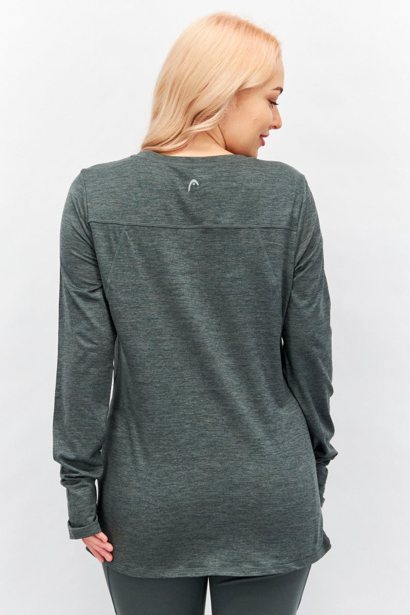 HEAD بلوزة رياضية نسائية بأكمام طويلة، باللون الأخضر - Image 2