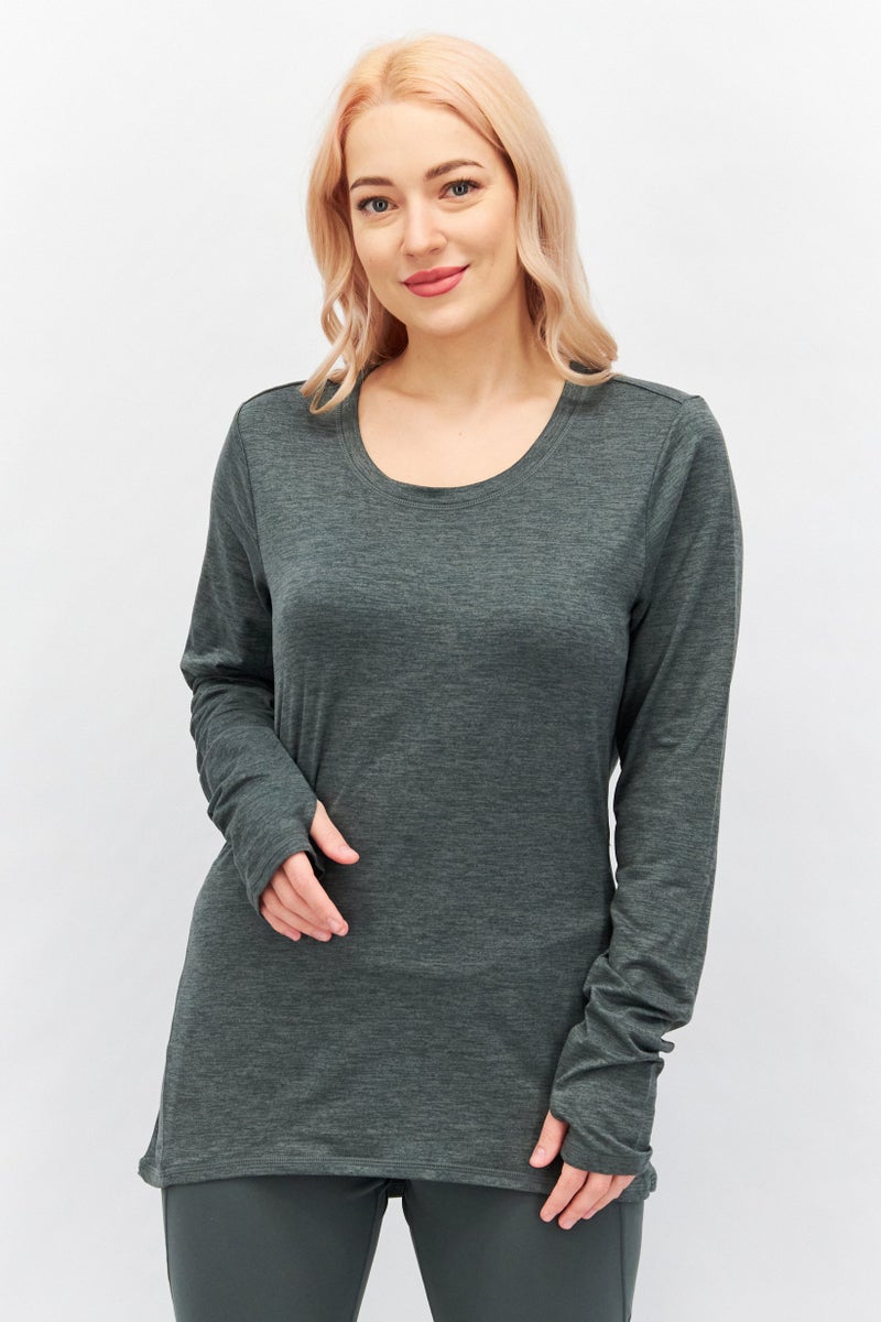 HEAD بلوزة رياضية نسائية بأكمام طويلة، باللون الأخضر - Image 1