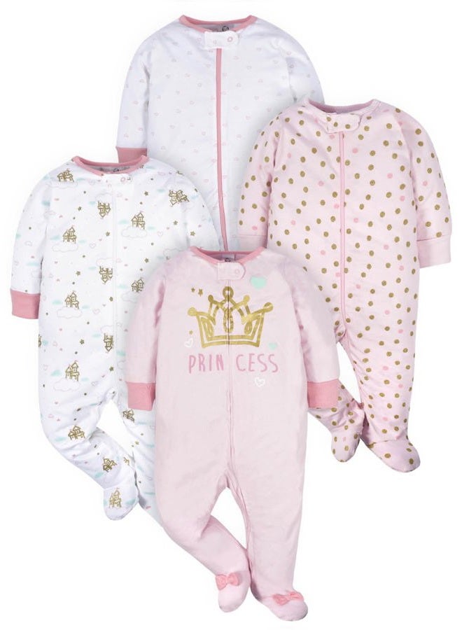 Gerber Baby Girls 4 Pack Sleep 'N Play Footie Castle 3-6 Months - Image 1