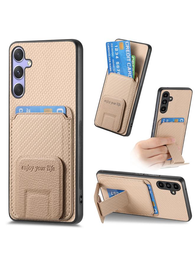 erorex Case For Samsung Galaxy S25 Ultra 5G Carbon Fiber Card Bag Fold Stand Phone Case - Image 1