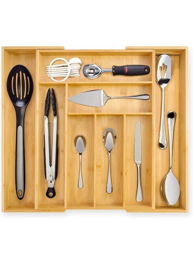 Dynamic Gear Premium Bamboo Drawer Organizer, Silverware Organizer, 100% Pure Bamboo, Adjustable Utensil Organizer, Kitchen Drawer Organizer, Silverware Tray for Drawer (6-8 slots) - Image 1