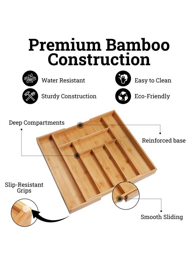 Dynamic Gear Premium Bamboo Drawer Organizer, Silverware Organizer, 100% Pure Bamboo, Adjustable Utensil Organizer, Kitchen Drawer Organizer, Silverware Tray for Drawer (6-8 slots) - Image 4