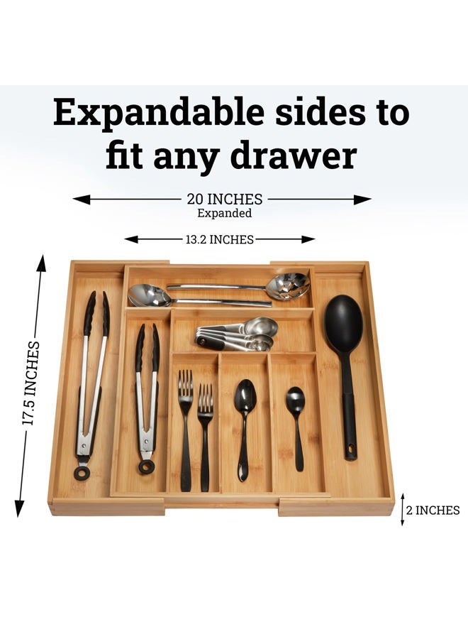 Dynamic Gear Premium Bamboo Drawer Organizer, Silverware Organizer, 100% Pure Bamboo, Adjustable Utensil Organizer, Kitchen Drawer Organizer, Silverware Tray for Drawer (6-8 slots) - Image 2