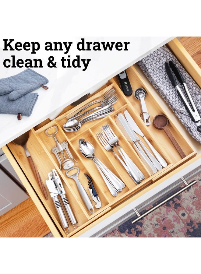 Dynamic Gear Premium Bamboo Drawer Organizer, Silverware Organizer, 100% Pure Bamboo, Adjustable Utensil Organizer, Kitchen Drawer Organizer, Silverware Tray for Drawer (6-8 slots) - Image 3