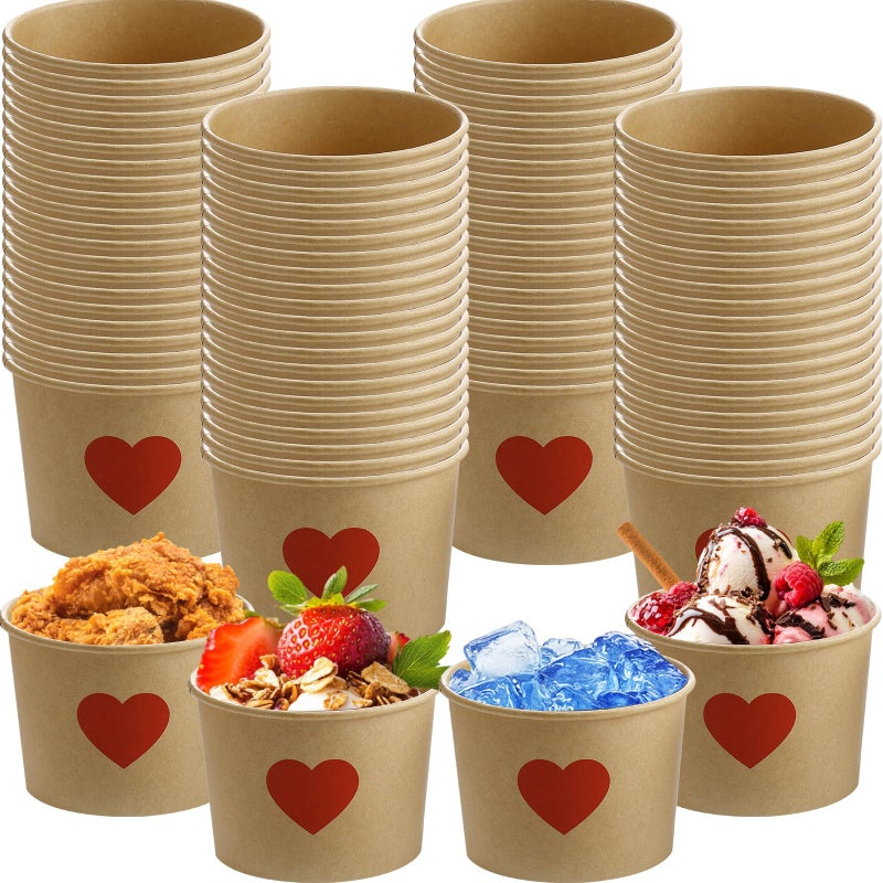 Hsei 60 Pcs 60 Pcs 16oz Disposable Soup Bowls Ice Cream Cups Snack Paper Bowls Dessert Sundae Yogurt Cups Hot Cold Drink for Holiday Party Supplies (Heart) - Image 1