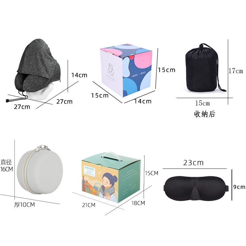 Memory Foam Hooded U-Shaped Pillow Removable And Washable Hooded Neck Pillow Outdoor Travel Pillow Cationic Car U-Shaped Pillow - Image 3