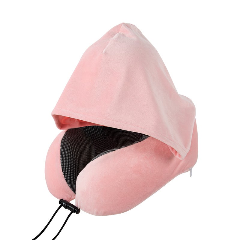Memory Foam Hooded U-Shaped Pillow Removable And Washable Hooded Neck Pillow Outdoor Travel Pillow Cationic Car U-Shaped Pillow - Image 1