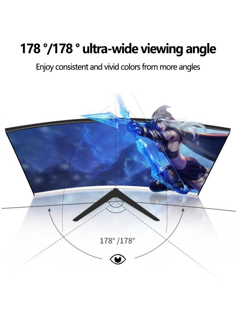 FlashHawk - 23.8-inch IPS Curved Screen Gaming Monitor with Frameless Full HD (1920x1080) VA Display,75Hz Refresh Rate ,HDMI and DP Input-Black - Image 1