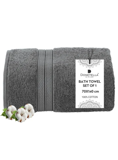 Donetella Premium 100 % Combed Cotton 1-Pcs Bath Towel(70 X 140 CM) 600 GSM Large Towel, Highly Absorbent, Quick Dry,Best Towel for Bathroom, Spa And Hotel,Grey