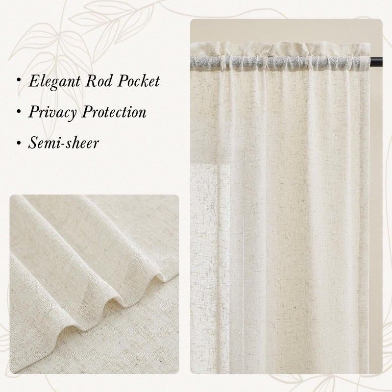 Gibelle Boho Kitchen Valances for Windows, Beige Linen Valance Curtains for Living Room/Bedroom, French Country Fabric Topper Window Curtain with Tassel, 56â€™â€™W x 18â€™â€™L - Image 5