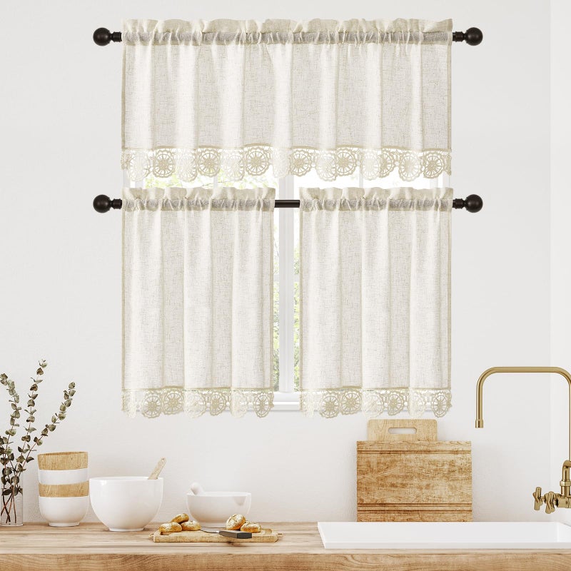Gibelle Boho Kitchen Valances for Windows, Beige Linen Valance Curtains for Living Room/Bedroom, French Country Fabric Topper Window Curtain with Tassel, 56â€™â€™W x 18â€™â€™L - Image 2