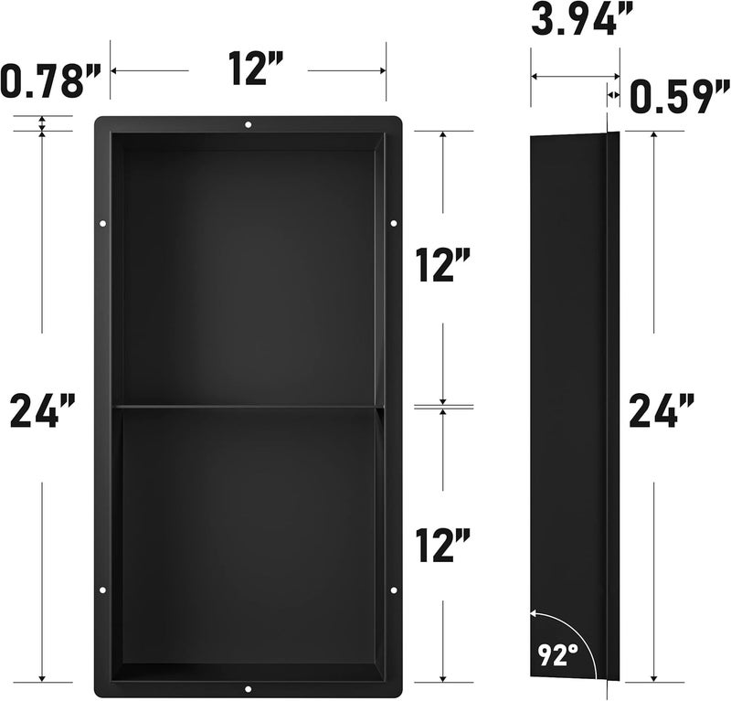 Bernkot Stainless Steel Shower Niche 24" X 12" Matte Black with 2-Tiers Shelf No Tile Needed Niche Shower for Bathroom Storage Recessed Wall Niches Flush-Mounted Installation - Image 2