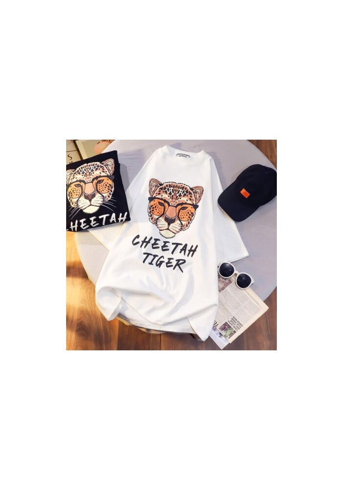 Wholesale Cartoon Tiger Head Printed Short-Sleeved Women's Summer 2023 New Internet Celebrity T-Shirt Loose and Versatile Half-Sleeved T-Shirt - Image 1