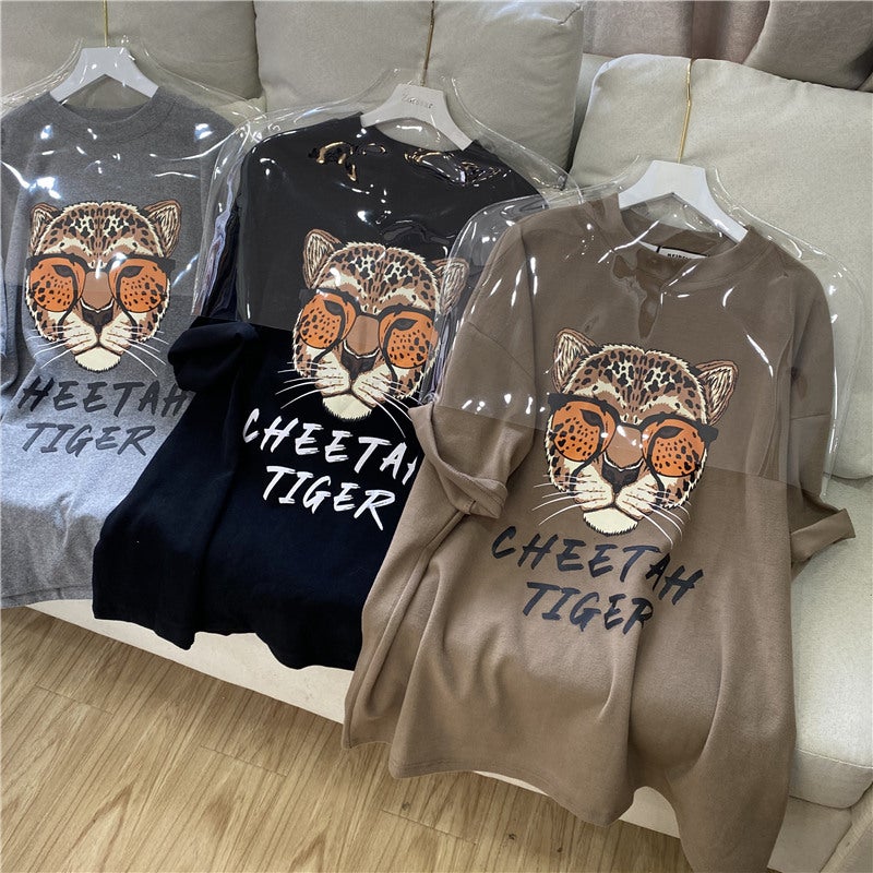 Wholesale Cartoon Tiger Head Printed Short-Sleeved Women's Summer 2023 New Internet Celebrity T-Shirt Loose and Versatile Half-Sleeved T-Shirt - Image 2