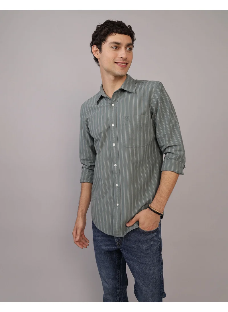 American Eagle Striped Regular Fit Plaid Shirt