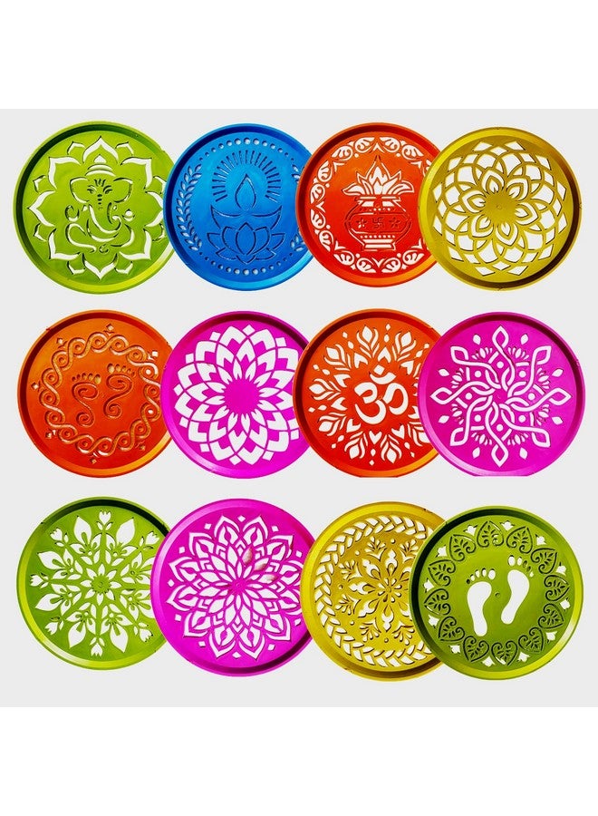 CraftVatika مجموعة قوالب رانغولي من كرافت فاتيكا مكونة من 12 قطعة، عناصر تزيين ديوالي، قوالب صنع رانغولي لتزيين الأرضيات، قوالب رانغولي قابلة لإعادة الاستخدام (15.5 سم دائري) - Image 4