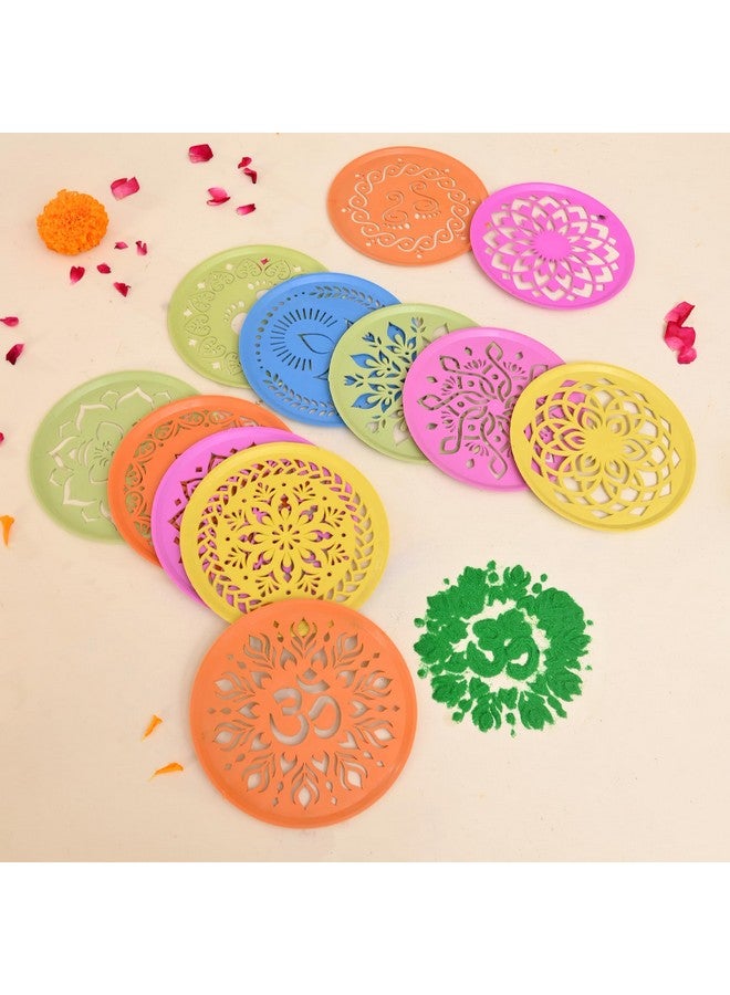CraftVatika مجموعة قوالب رانغولي من كرافت فاتيكا مكونة من 12 قطعة، عناصر تزيين ديوالي، قوالب صنع رانغولي لتزيين الأرضيات، قوالب رانغولي قابلة لإعادة الاستخدام (15.5 سم دائري) - Image 3