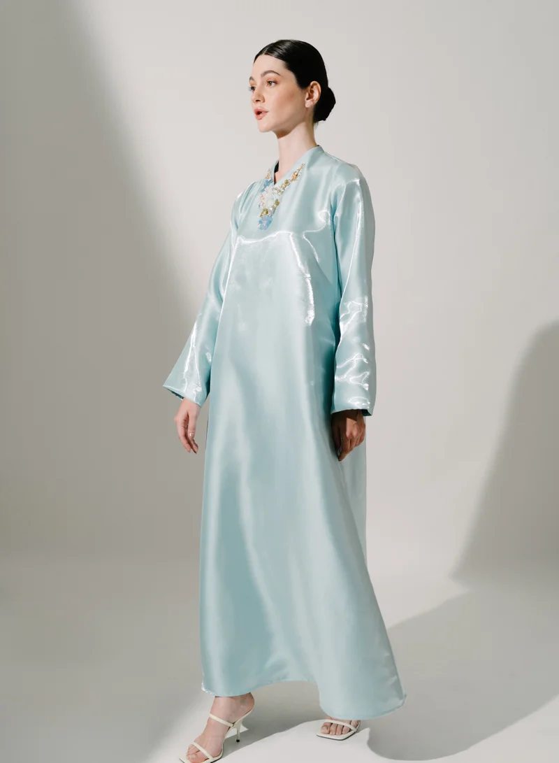 Hadiyath Al Madinah Ice Blue Silk Kaftan - HM