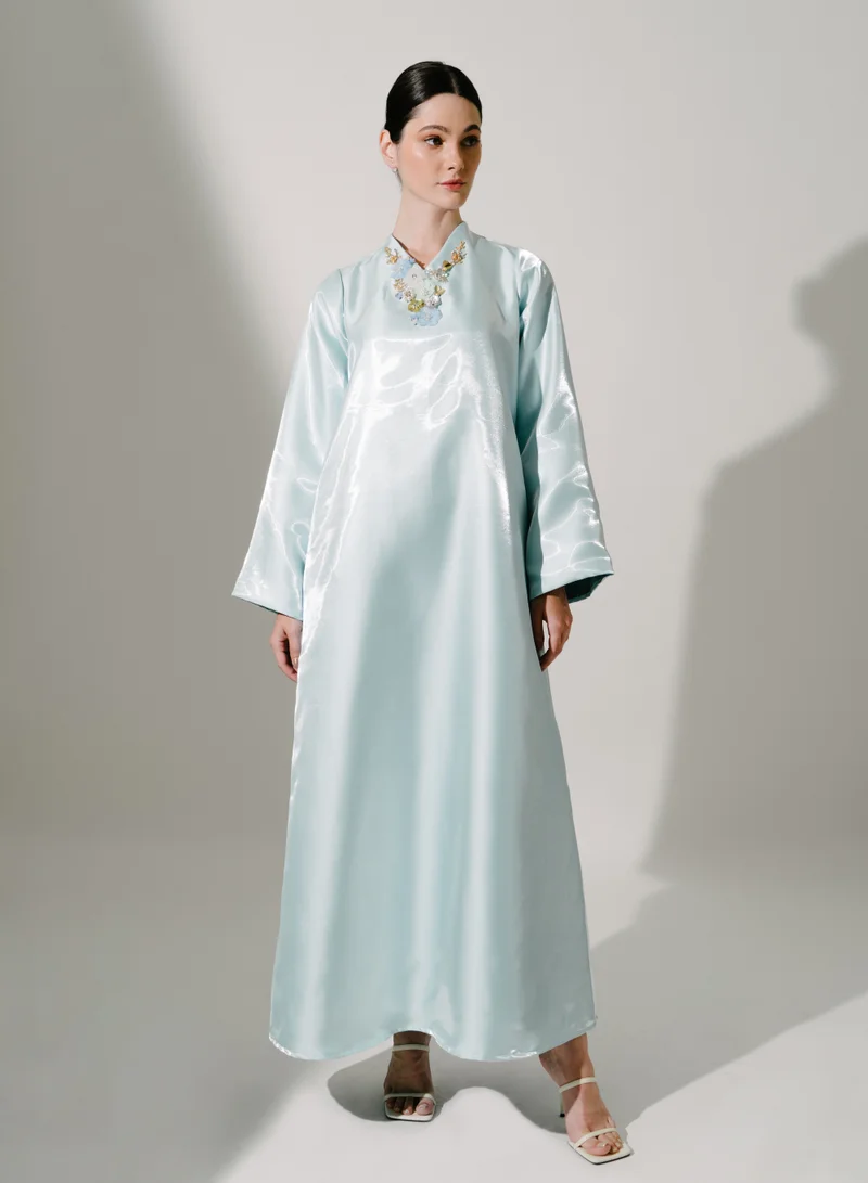 Hadiyath Al Madinah Ice Blue Silk Kaftan - HM