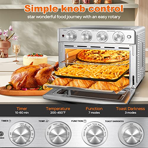 Geek Chef Air Fryer Toaster Oven 26 QT, Large AirFryer Convection Countertop Oven Combo with Easy Bake, Roast, Broil, Warm, 6 Slice Toast 7-in-1 Functions, 3 Layers with 4 Accessories,Stainless Steel - Image 2