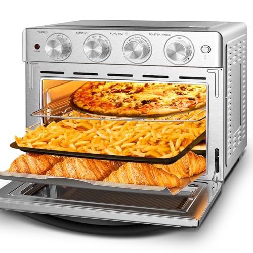 Geek Chef Air Fryer Toaster Oven 26 QT, Large AirFryer Convection Countertop Oven Combo with Easy Bake, Roast, Broil, Warm, 6 Slice Toast 7-in-1 Functions, 3 Layers with 4 Accessories,Stainless Steel - Image 1