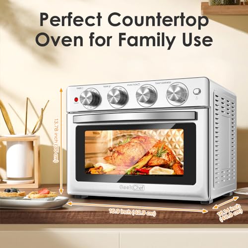 Geek Chef Air Fryer Toaster Oven 26 QT, Large AirFryer Convection Countertop Oven Combo with Easy Bake, Roast, Broil, Warm, 6 Slice Toast 7-in-1 Functions, 3 Layers with 4 Accessories,Stainless Steel - Image 3