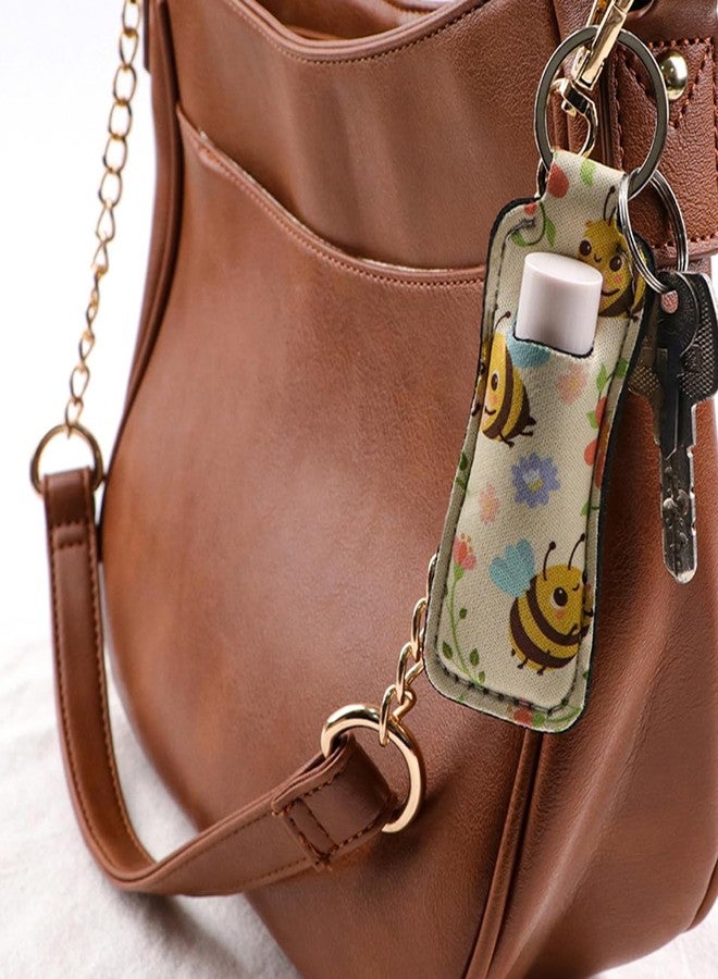 DMLSKY Lip Balm Holder Keychain, Sleeve Pouch for Mini Lipstick, Cute Portable Key Chain Accessories for Lip Balm, Lip Gloss or Lipstick （Flowers & Bee） - Image 5