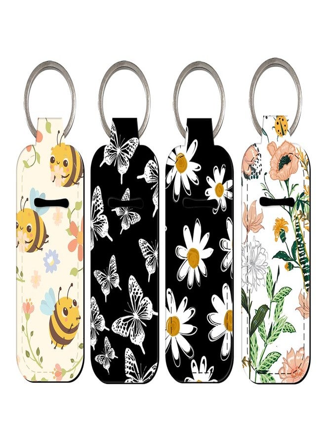 DMLSKY Lip Balm Holder Keychain, Sleeve Pouch for Mini Lipstick, Cute Portable Key Chain Accessories for Lip Balm, Lip Gloss or Lipstick （Flowers & Bee） - Image 1