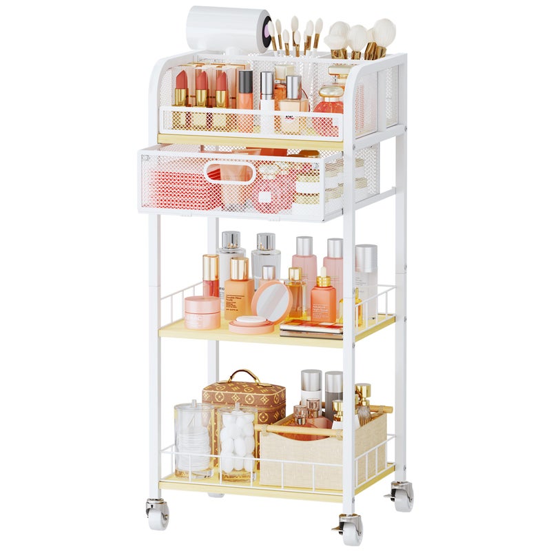 HapiRm Makeup Organizer Storage Cart - 4 Tier Skincare Make Up Storage with Drawer, Rolling Makeup Cart Vanity Organizer Cosmetics Display Cases Holder for Skin Care Perfume Nail Polish Brush - Image 1