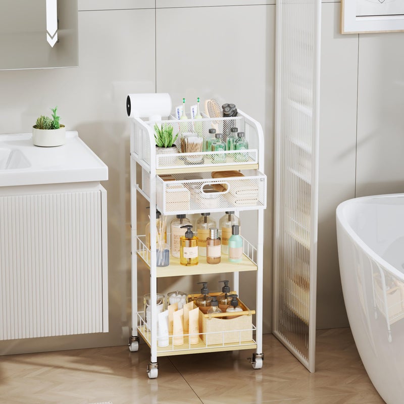 HapiRm Makeup Organizer Storage Cart - 4 Tier Skincare Make Up Storage with Drawer, Rolling Makeup Cart Vanity Organizer Cosmetics Display Cases Holder for Skin Care Perfume Nail Polish Brush - Image 4