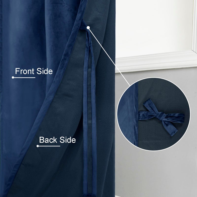 JIUZHEN Navy Velvet Curtains 63 inches for Living Room - Soft Retro Blackout Velvet Drapes Rod Pocket Room Darkening Thermal Insulated for Bedroom/Gallery  42W x 63L  2 Panels with Tiebacks - Image 4