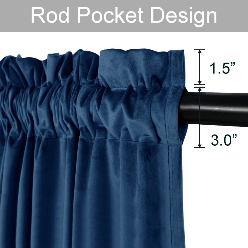 JIUZHEN Navy Velvet Curtains 63 inches for Living Room - Soft Retro Blackout Velvet Drapes Rod Pocket Room Darkening Thermal Insulated for Bedroom/Gallery  42W x 63L  2 Panels with Tiebacks - Image 2