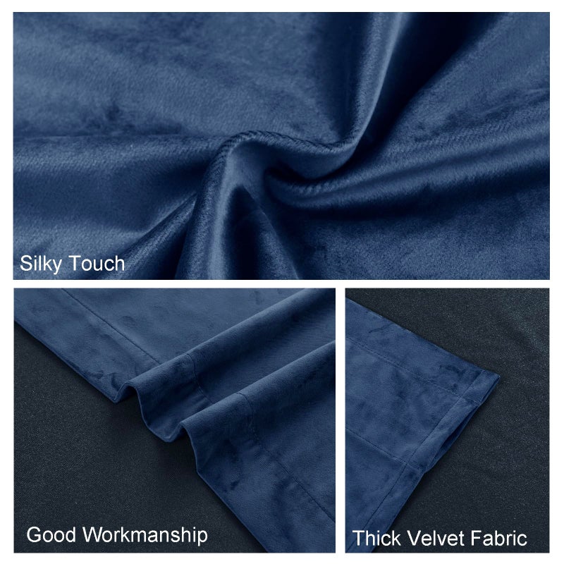 JIUZHEN Navy Velvet Curtains 63 inches for Living Room - Soft Retro Blackout Velvet Drapes Rod Pocket Room Darkening Thermal Insulated for Bedroom/Gallery  42W x 63L  2 Panels with Tiebacks - Image 5