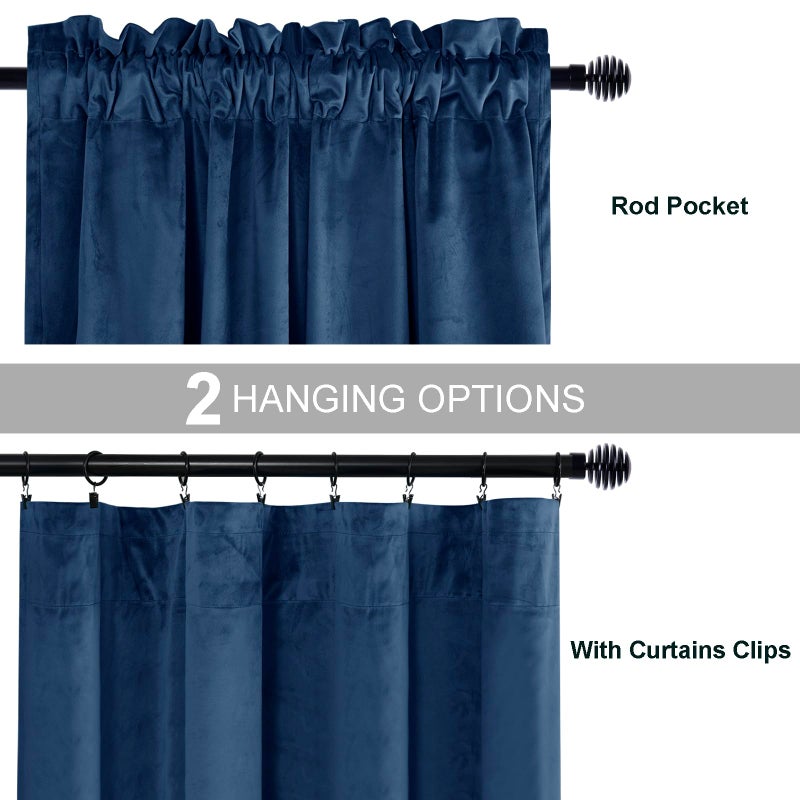 JIUZHEN Navy Velvet Curtains 63 inches for Living Room - Soft Retro Blackout Velvet Drapes Rod Pocket Room Darkening Thermal Insulated for Bedroom/Gallery  42W x 63L  2 Panels with Tiebacks - Image 3