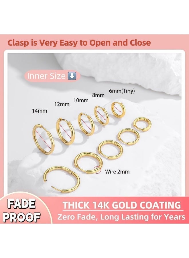 5 ازواج اقراط حلقية صغيرة مطلية بالذهب للنساء - اقراط هاجي بسيطة وبسيطة، مجوهرات يومية لا تسبب الحساسية وخالية من النيكل، خواتم - Image 2