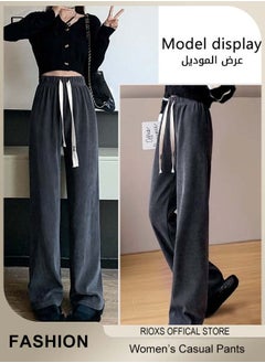 RIOXS Women's High Waist Pants, Vintage Drawstring Trousers, Baggy Comfortable Pants with Elastic Waist, Easy to Match, Suitable for Daily Wear and Outdoor Activities  - Image 2