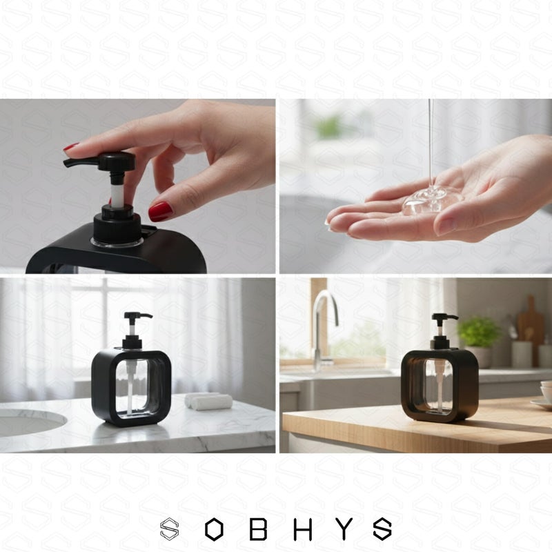SOBHYS Large Refillable Soap Dispenser, 500ml Capacity, Durable Plastic Pump Bottle for Bathroom and Kitchen, Available in White and Black – SOBHYS (Black) - Image 4