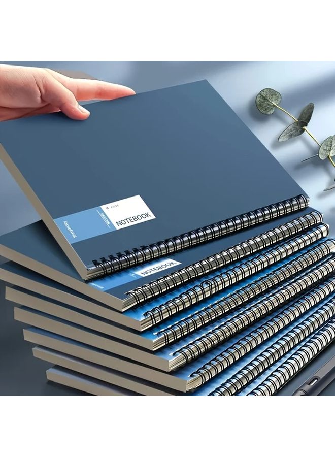A5 دفاتر حلزونية - 4 قطع، 480 صفحة، غلاف مقوى متين، تصميم بسيط، زوايا مستديرة، أقسام مسمّاة، أرقام صفحات، تجليد متين، ورق كتابة ناعم، قابل للفرد المسطح، علامة مرجعية، فواصل ألوان: أزرق داكن، أسود، رمادي، أبيض - Image 2