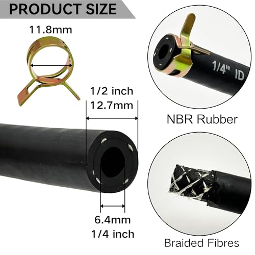 YGQ 1/4" ID Fuel Hose Line Braided NBR Rubber Tubing 8 Feet for Automotives Generator Lawn Mower with 10 Clamps (6.4mm ID) - Image 2