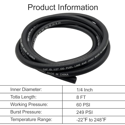 YGQ 1/4" ID Fuel Hose Line Braided NBR Rubber Tubing 8 Feet for Automotives Generator Lawn Mower with 10 Clamps (6.4mm ID) - Image 4